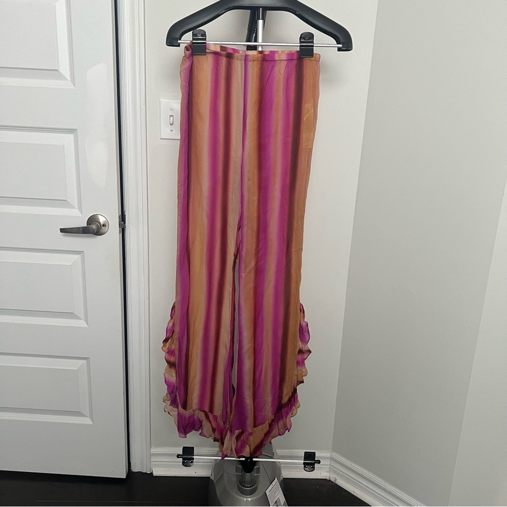 Zara Sheer Ombre Stripe Pants | Fairycore Boho Ruffle Hem S - Picture 4 of 7